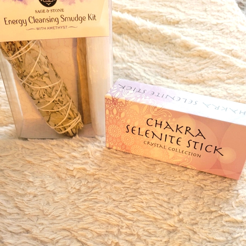 Chakra selenite stick and energy cleansing smudge kit